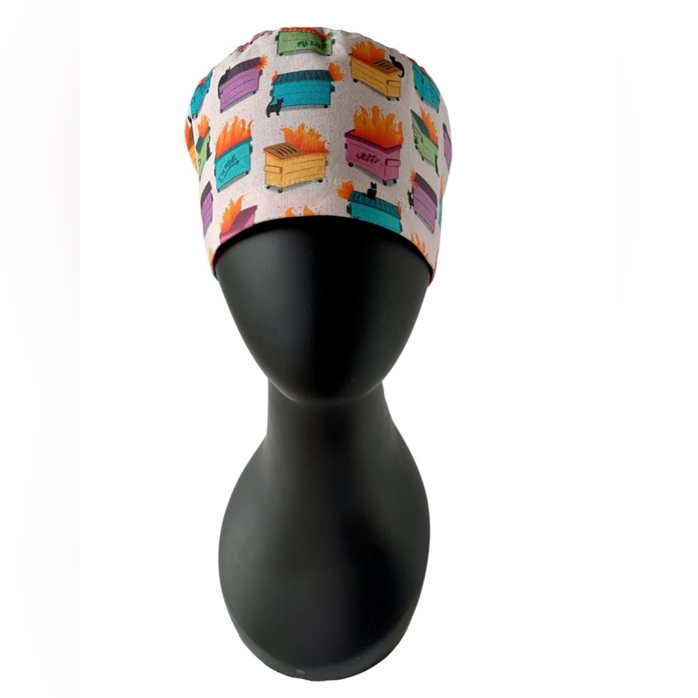Dumpster Fire Surgical Scrub Cap - Cotton Euro Style for MEDIUM Length Hair - Picture 6 of 11
